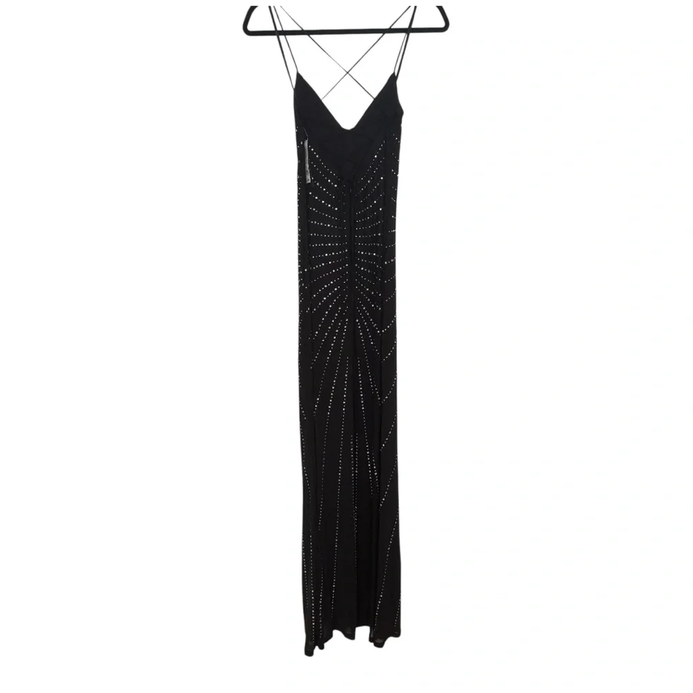 NWT City Studio Black Rhinestone Spaghetti Strap Gown